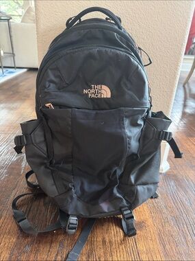 The North Face Black Recon Luxe Backpack with Subtle Rose Gold metallic Accents